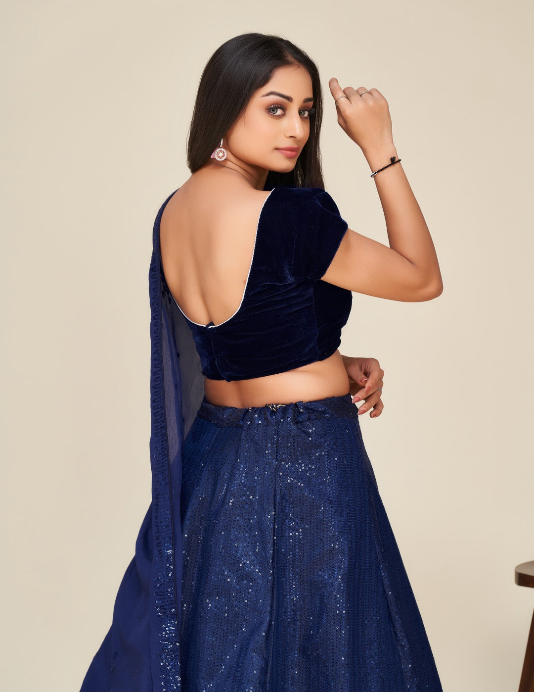 Two Tone Tapeta Silk Lehnga with Sequence Work Lehenga Choli Navy Blue Color