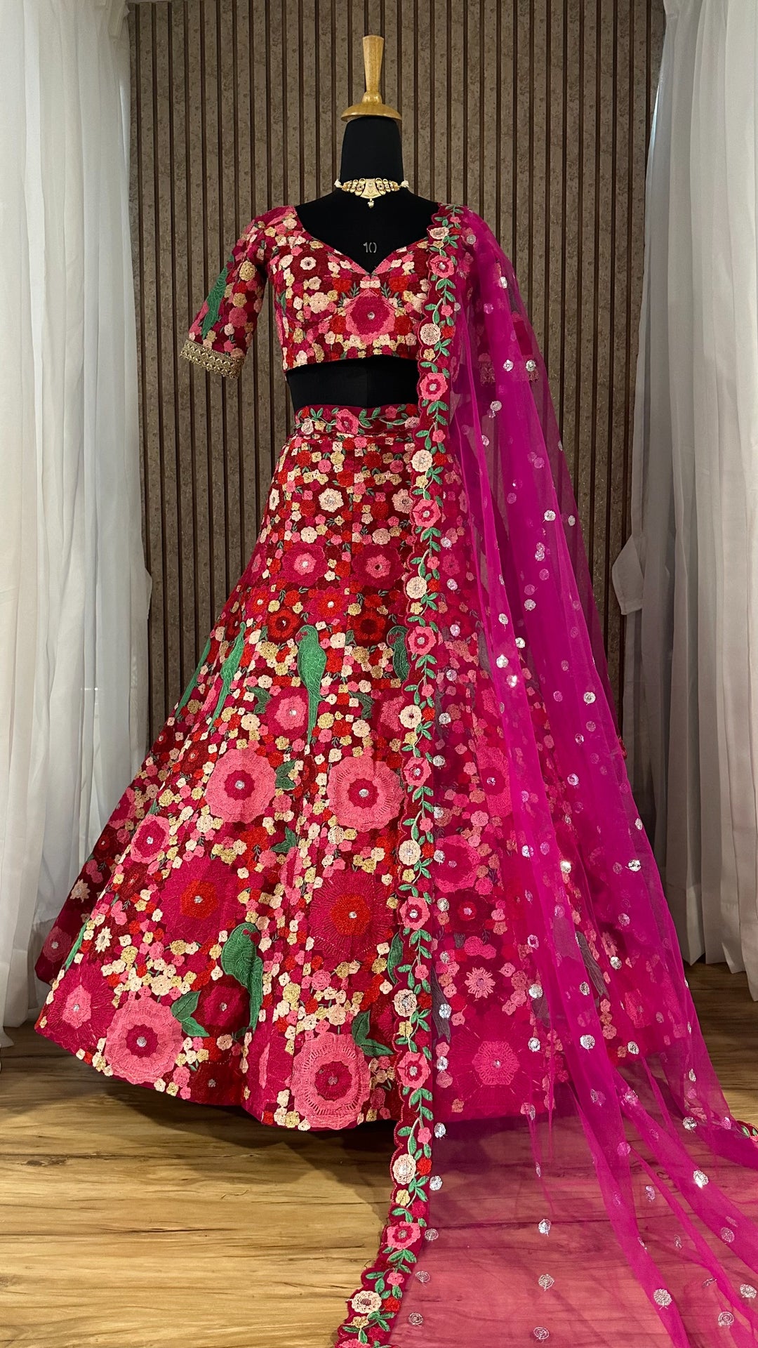 Tapeta Velvet Lehnga with Chainstitch Embroidery & Sequins Work Lehenga Choli in Pink Color