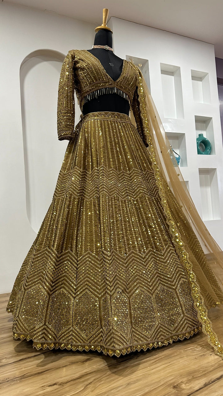 Gorgeous Kasturi Silk Georgette Lehenga with intricate sequins and dori work