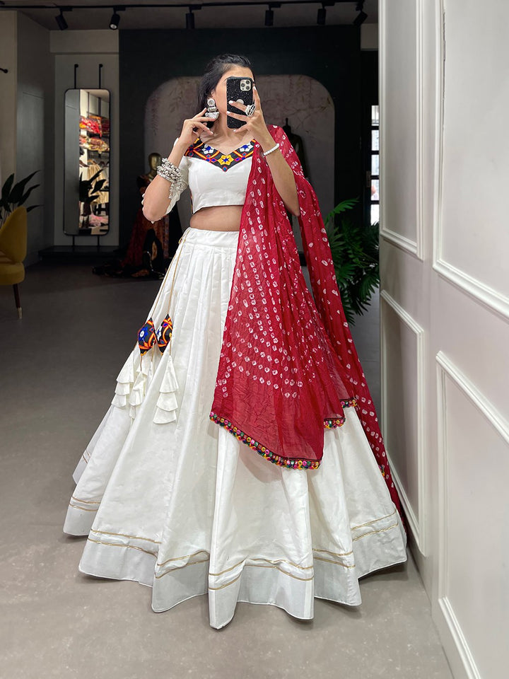 Pure Cotton Plain With Gotta Patti Touch Up Lehenga Choli in White Color