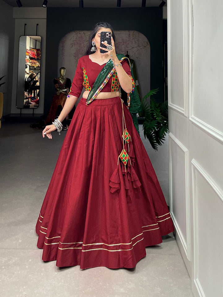 Pure Cotton Plain With Gotta Patti Touch Up Lehenga Choli in Maroon Color