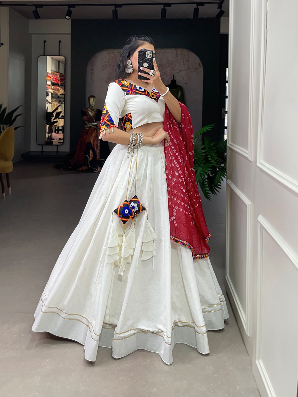 Pure Cotton Plain With Gotta Patti Touch Up Lehenga Choli in White Color