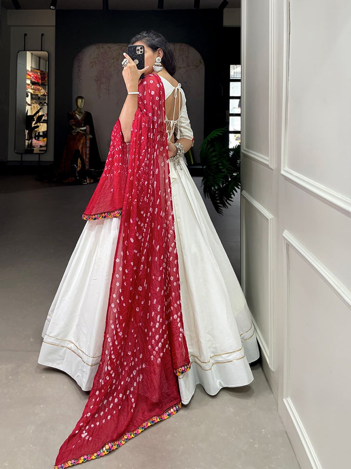 Pure Cotton Plain With Gotta Patti Touch Up Lehenga Choli in White Color