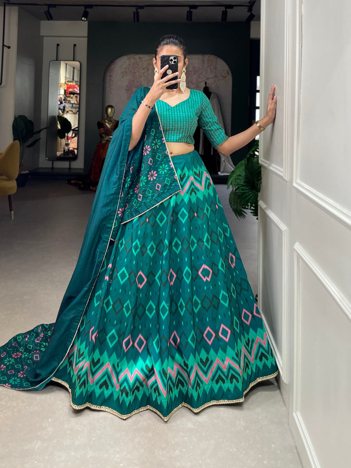 Vaishali silk Printed With Lace Border Lehenga Choli In Teal Color