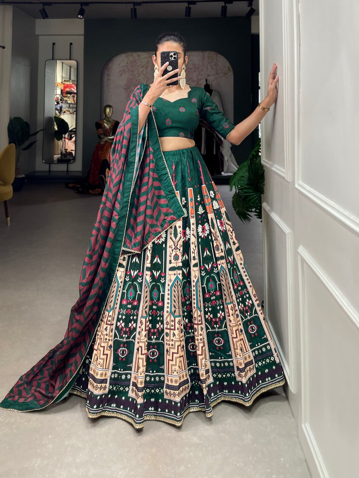 Vaishali silk Printed With Lace Border Lehenga Choli In Green Color