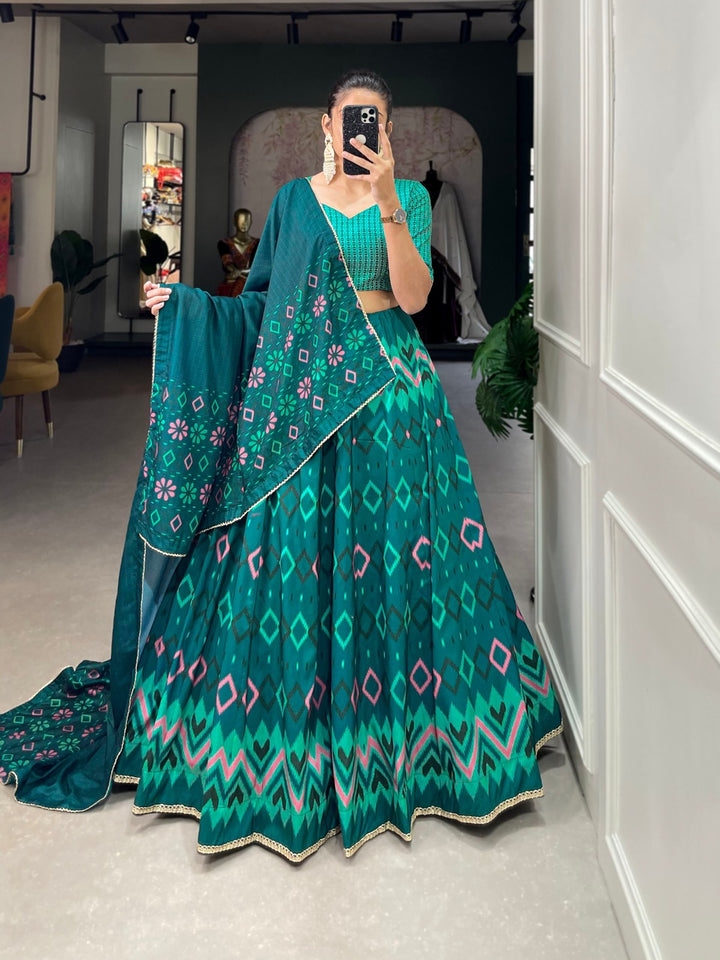 Vaishali silk Printed With Lace Border Lehenga Choli In Teal Color