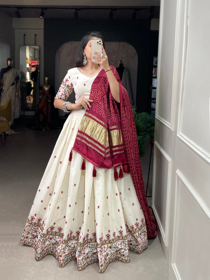 Khadi Cotton Sequins and Thread Embroidery Work Lehenga Choli In Maroon Color