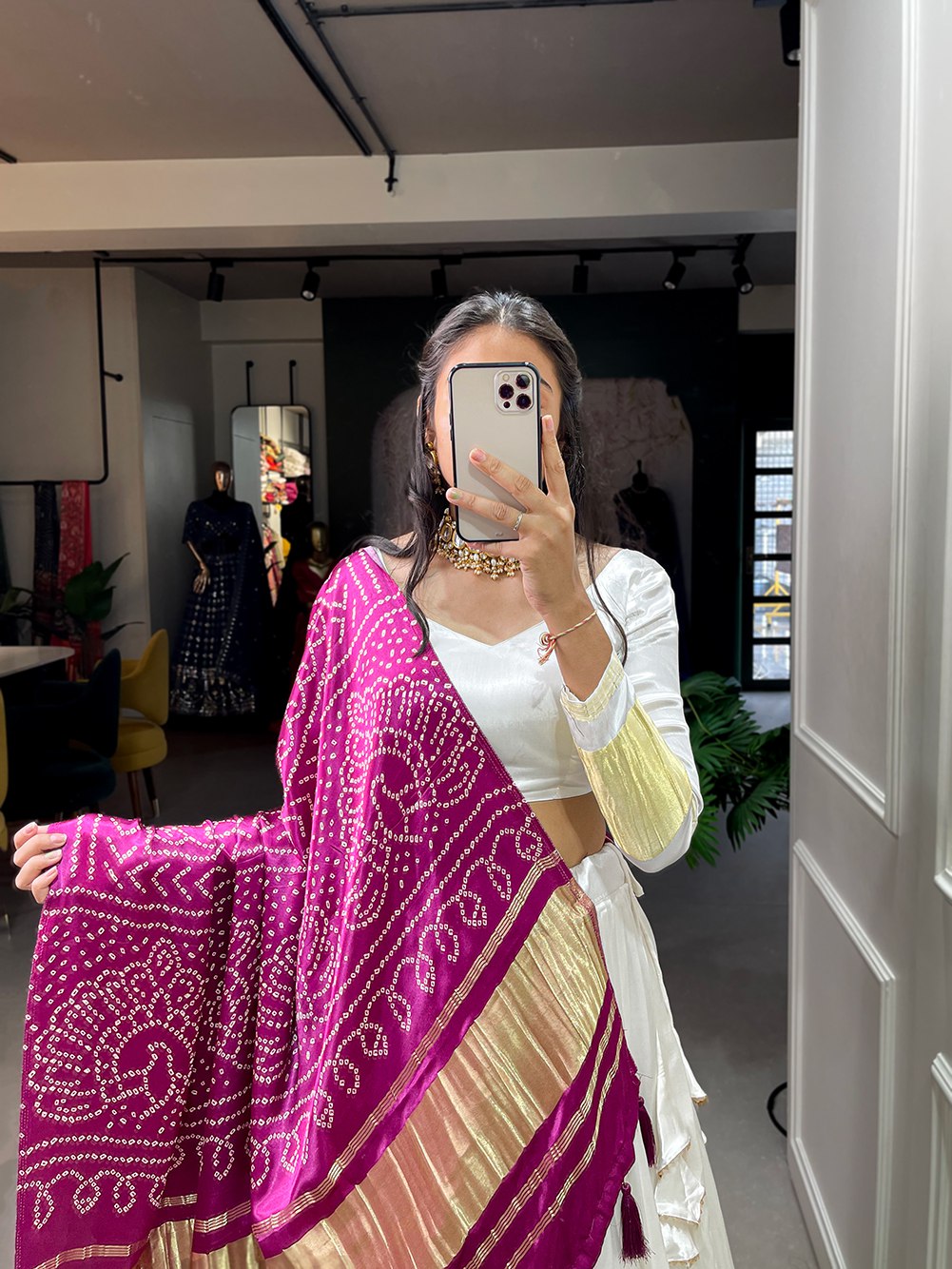 Gaji Silk Dyeing With Lagdi Patta Lehenga Choli In White Color