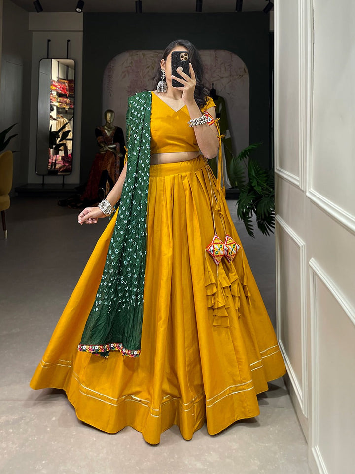 Mustard  Colour Pure Cotton With Plain With Gotta Patti Navratri  Special Lehenga Choli Set