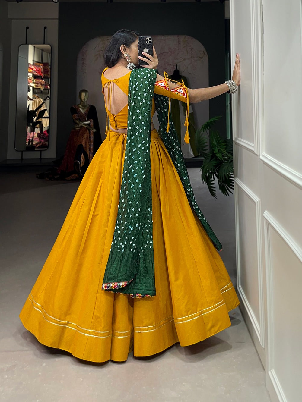 Mustard  Colour Pure Cotton With Plain With Gotta Patti Navratri  Special Lehenga Choli Set