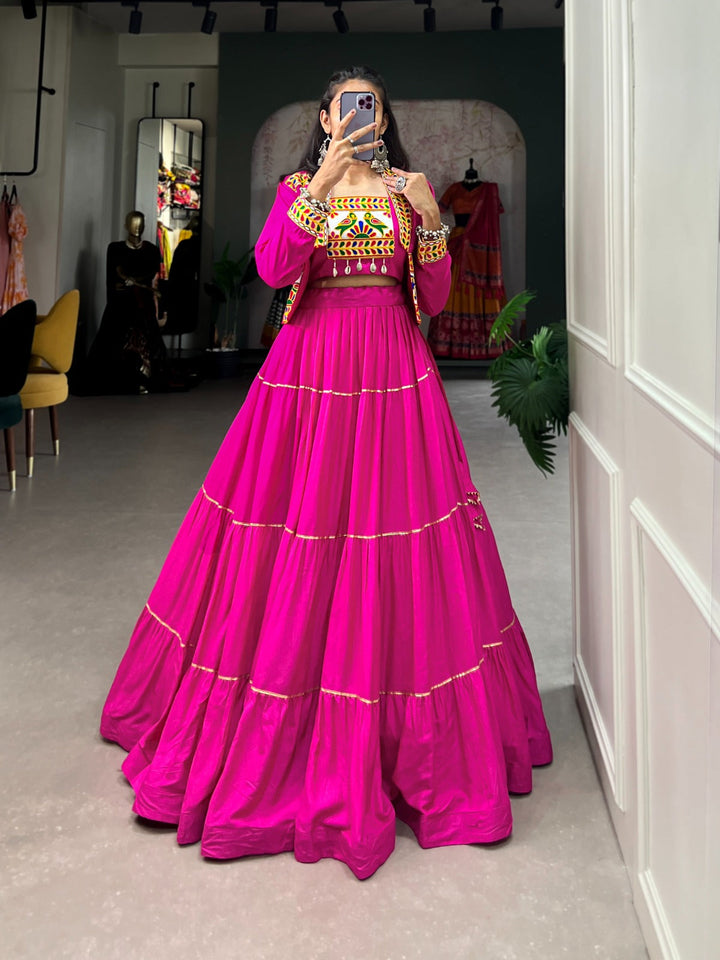 Navratri Special  Pink Color Plain With Gota Patti  Work Lehenga & Koti Set