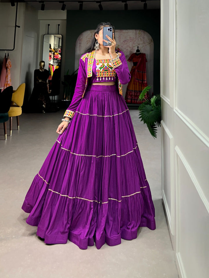 Navratri Special  Purple Color Plain With Gota Patti  Work Lehenga & Koti Set