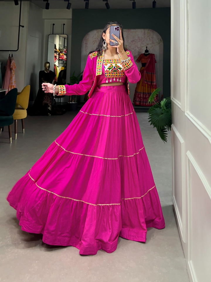 Navratri Special  Pink Color Plain With Gota Patti  Work Lehenga & Koti Set