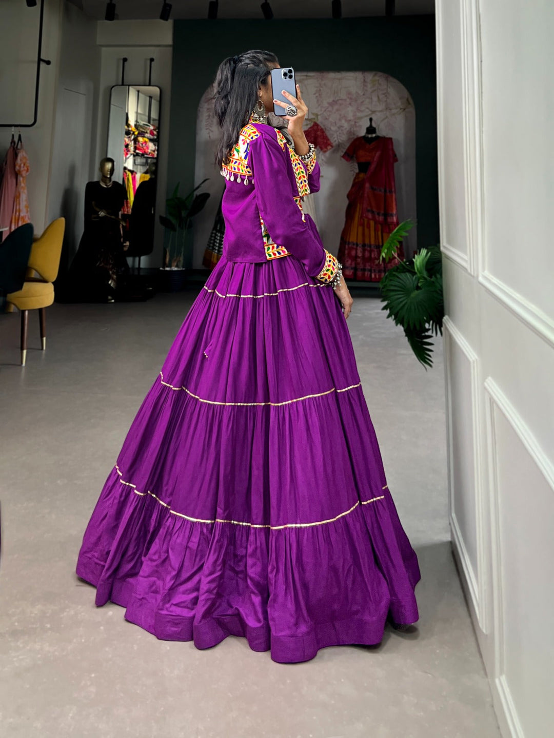 Navratri Special  Purple Color Plain With Gota Patti  Work Lehenga & Koti Set