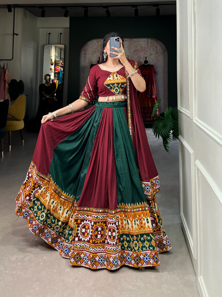 Maroon Color Pure Rayon With Printed Navratri  Special Lehenga Choli Set