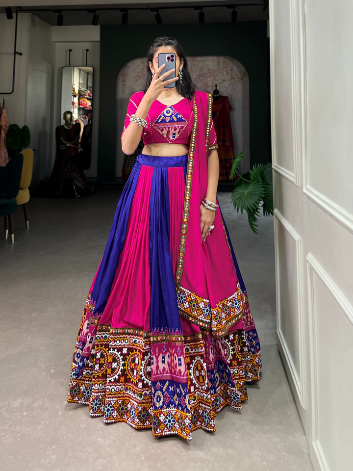 Pink Color Pure Rayon With Printed Navratri  Special Lehenga Choli Set