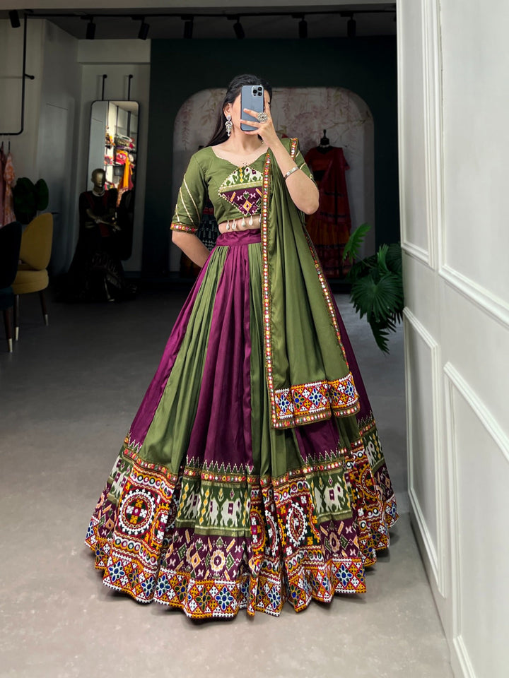 Wine Color Pure Rayon With Printed Navratri  Special Lehenga Choli Set