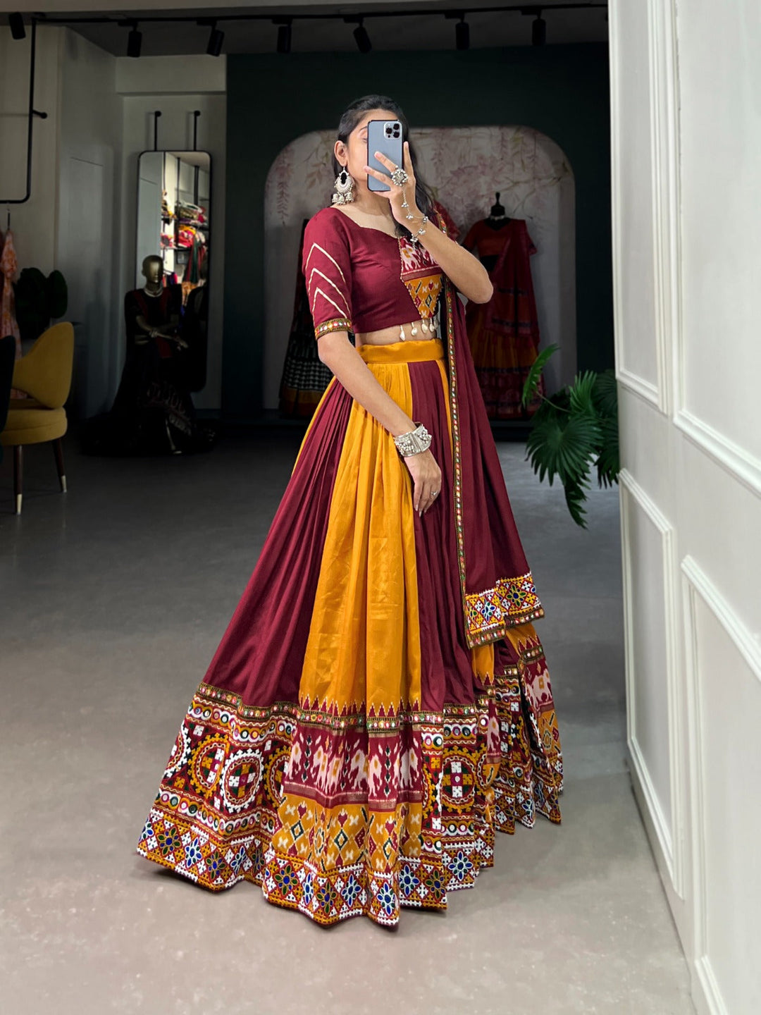 Mustard Color Pure Rayon With Printed Navratri  Special Lehenga Choli Set