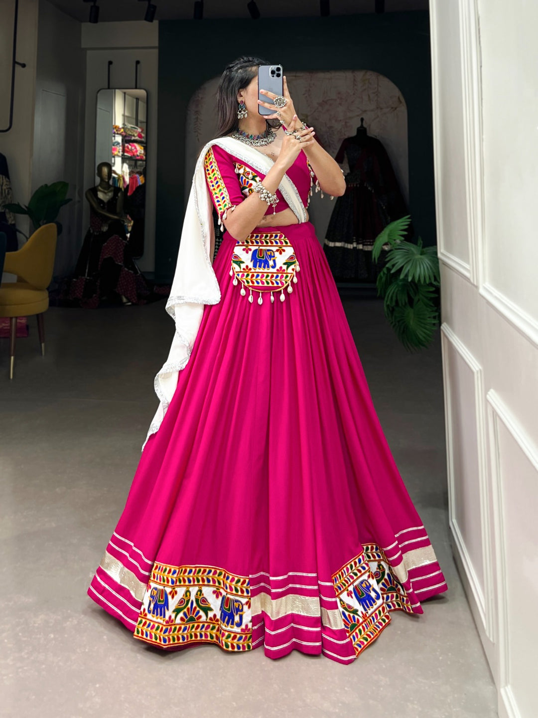 Beautiful Pink Pure Rayon Lehenga Choli with Gamthi Work and Gota Patii Lace Border