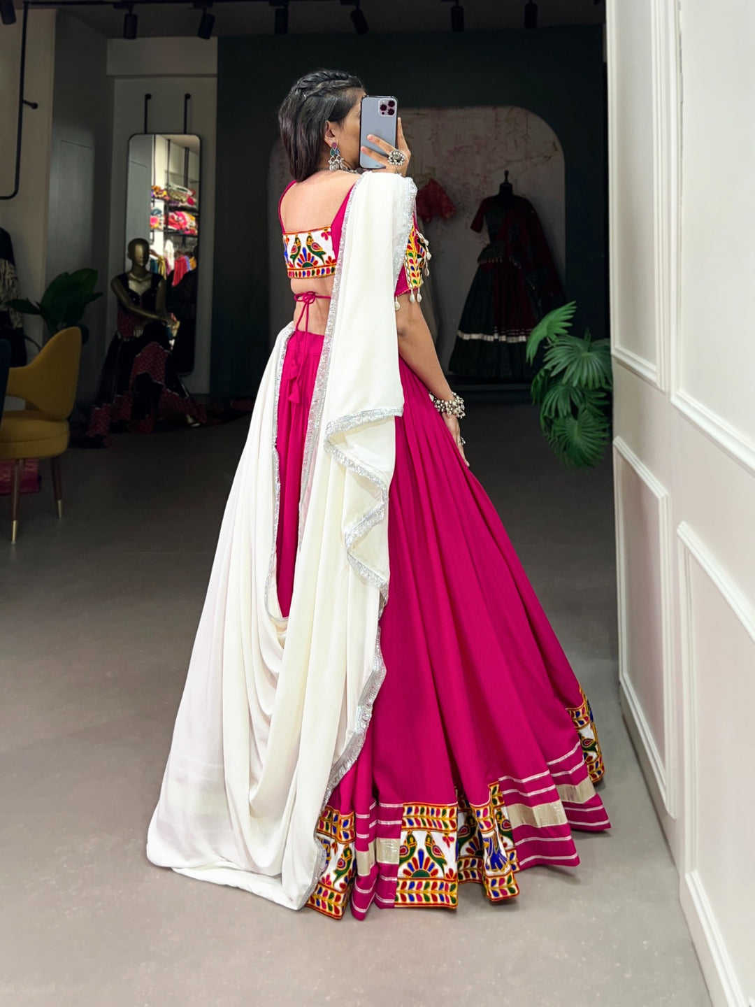 Beautiful pink pure rayon lehenga choli with intricate Gamthi work and Gota Patii lace border