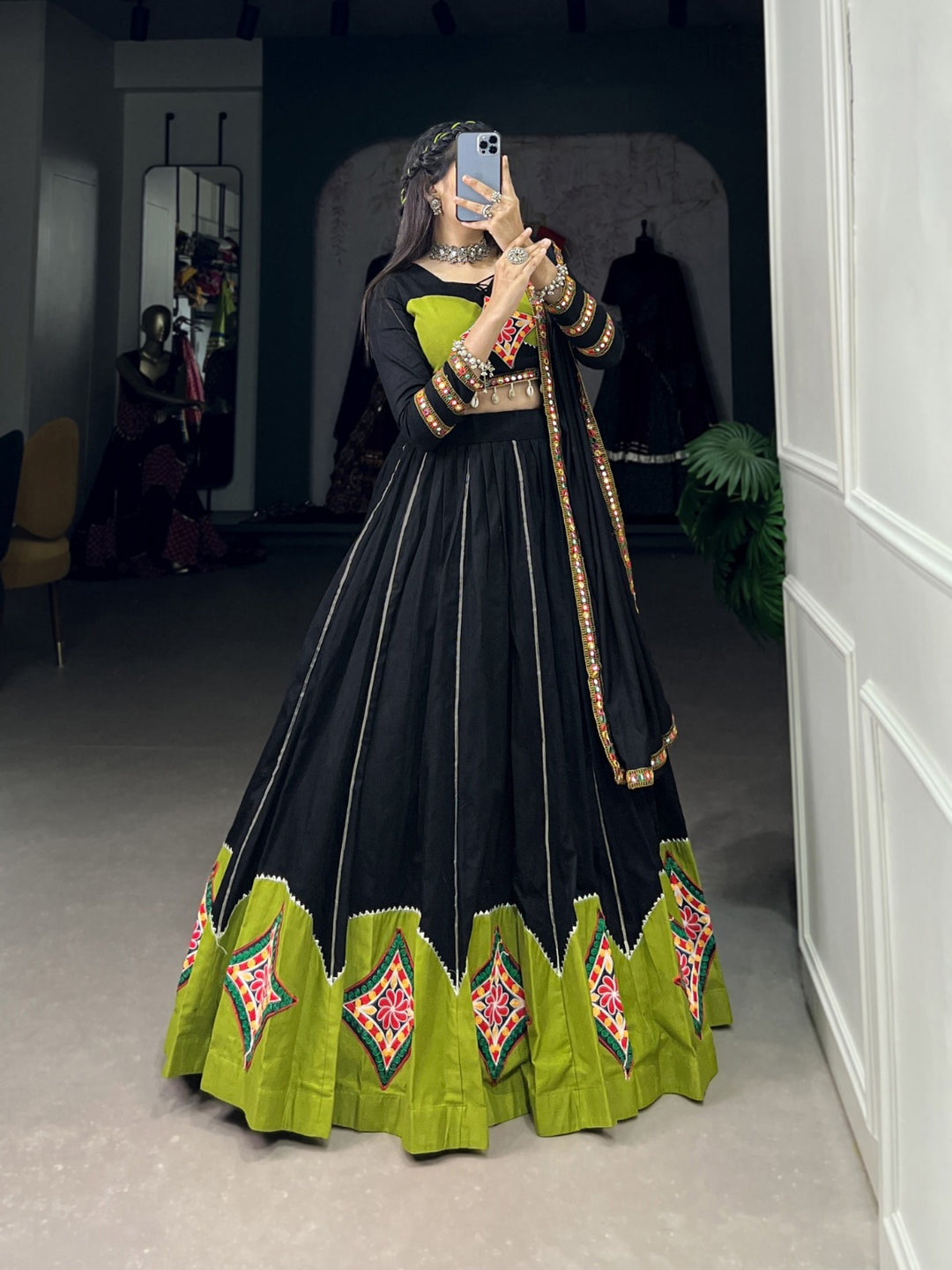 Stylish black rayon lehenga choli set with stunning details