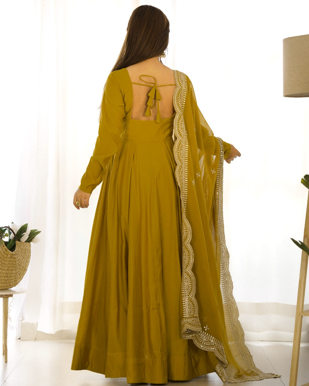 MUSTURD PURE ROMANSILK CHANDERI FABRIC FULLY FLAIR ANARKALI GOWN