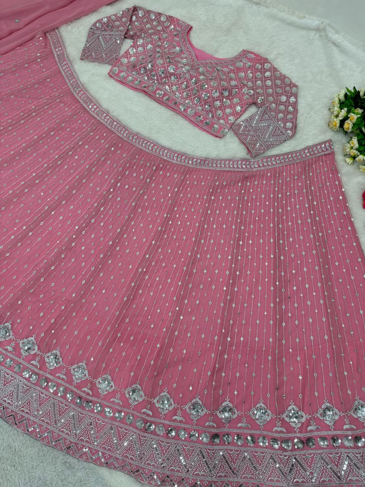 PINK BRIDAL WEAR HEAVY EMBROIDERED SEQUENCE WORK LEHENGAS CHOLI WITH DUPATTA