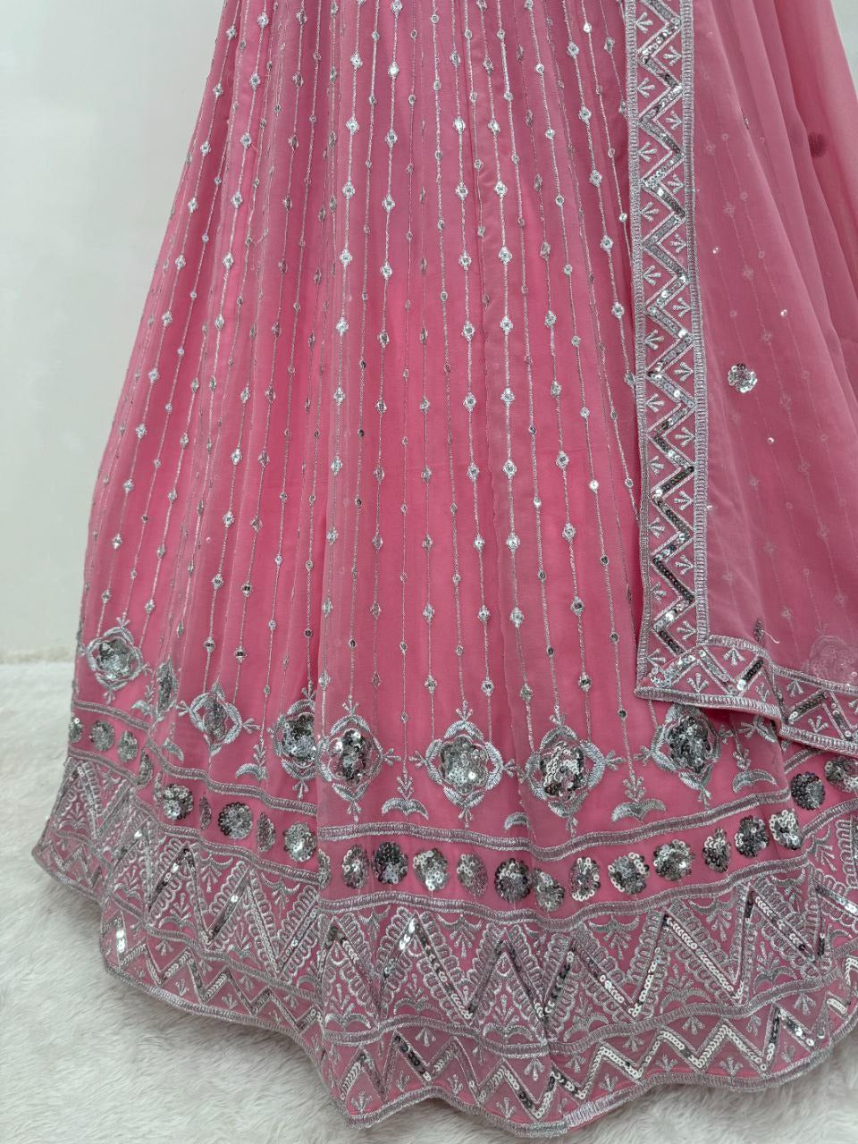 PINK BRIDAL WEAR HEAVY EMBROIDERED SEQUENCE WORK LEHENGAS CHOLI WITH DUPATTA