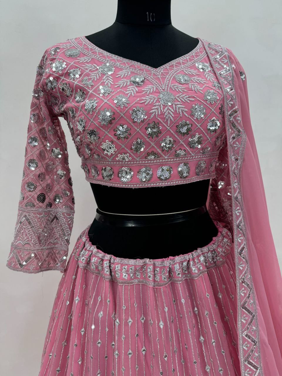 PINK BRIDAL WEAR HEAVY EMBROIDERED SEQUENCE WORK LEHENGAS CHOLI WITH DUPATTA