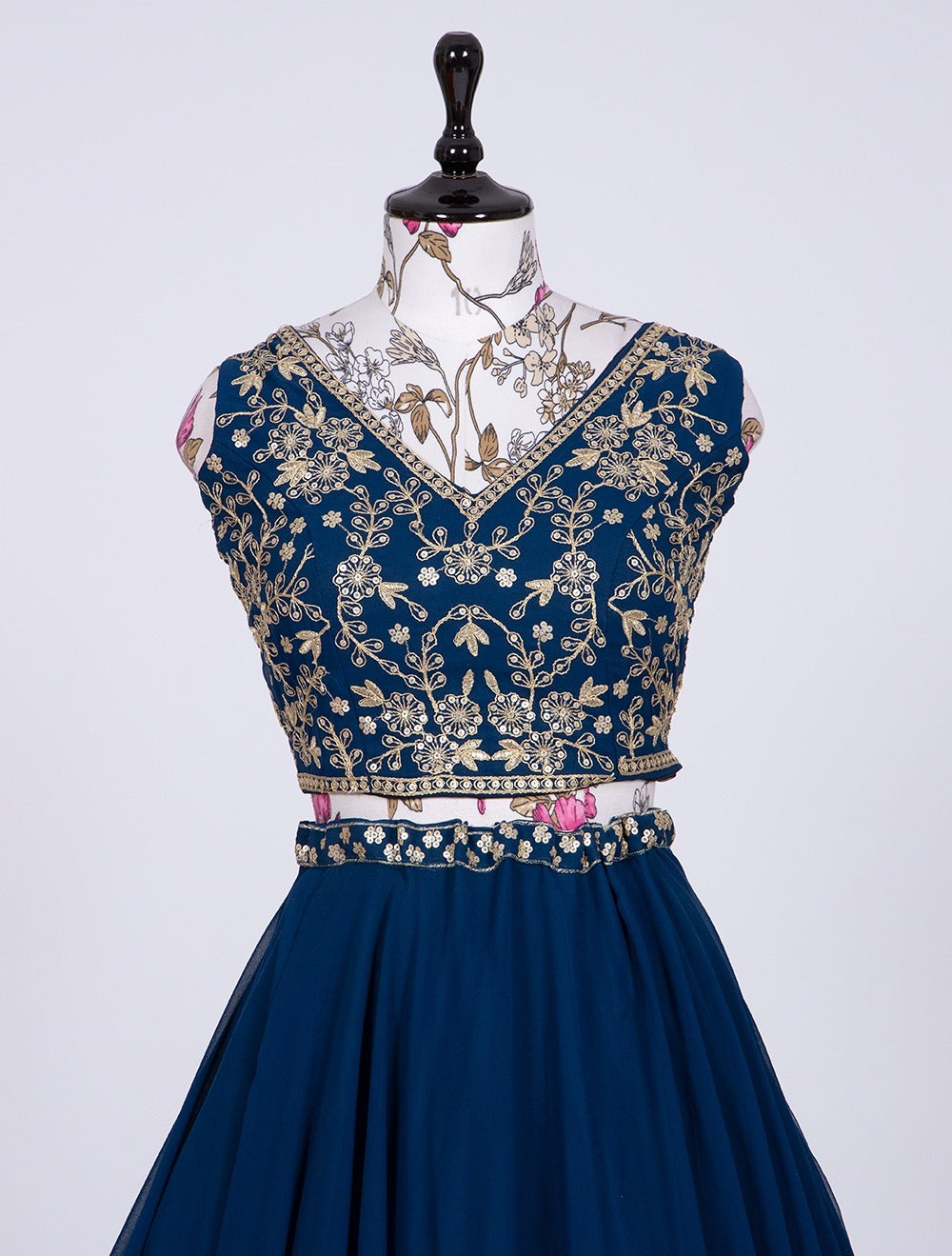  Elegant dark blue georgette outfit with intricate sequin and thread work