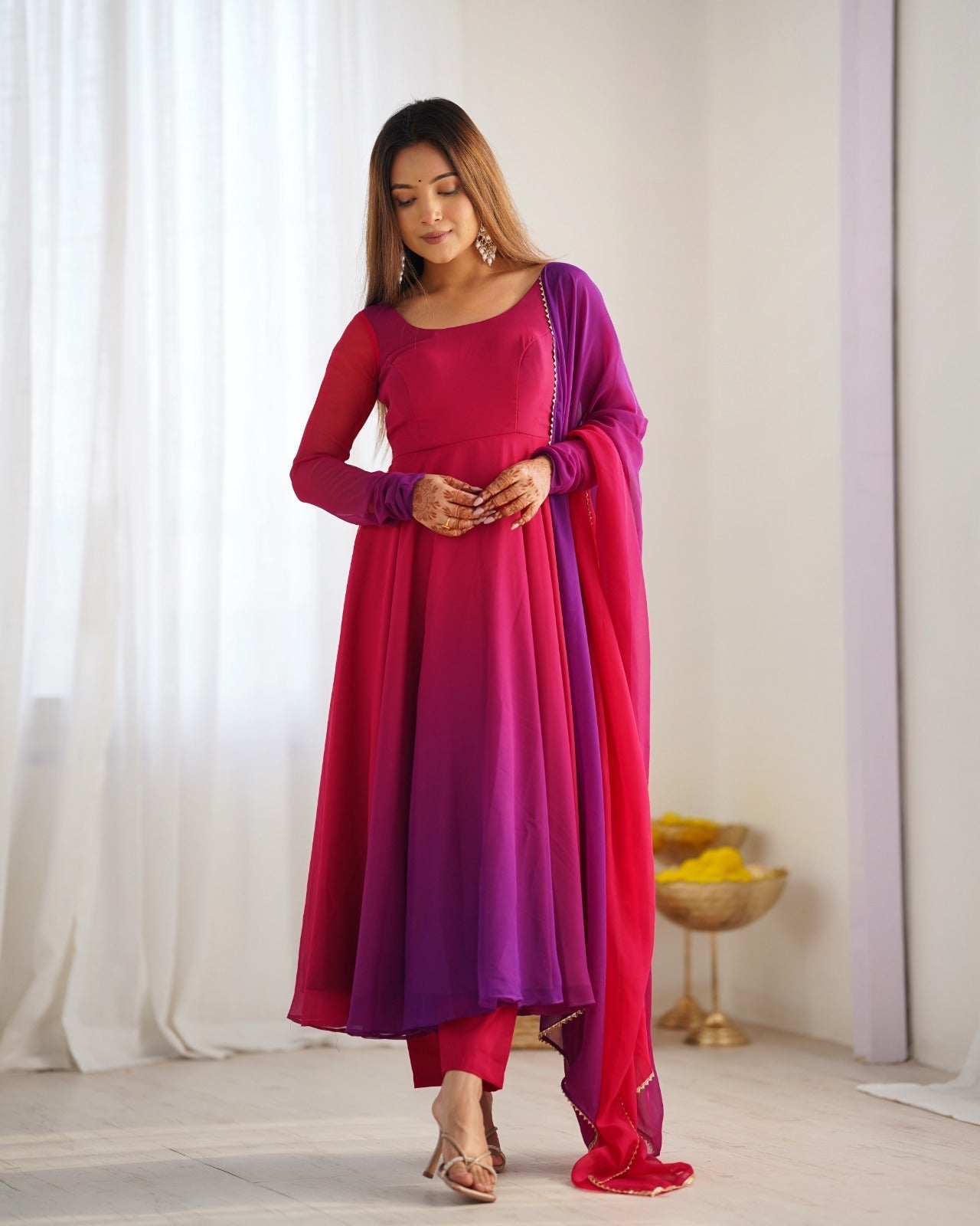 DARK PINK HEAVY PURE SOFT FOX GEORGETTE COLOURFULL PADDING ANARKALI SUIT - qivii