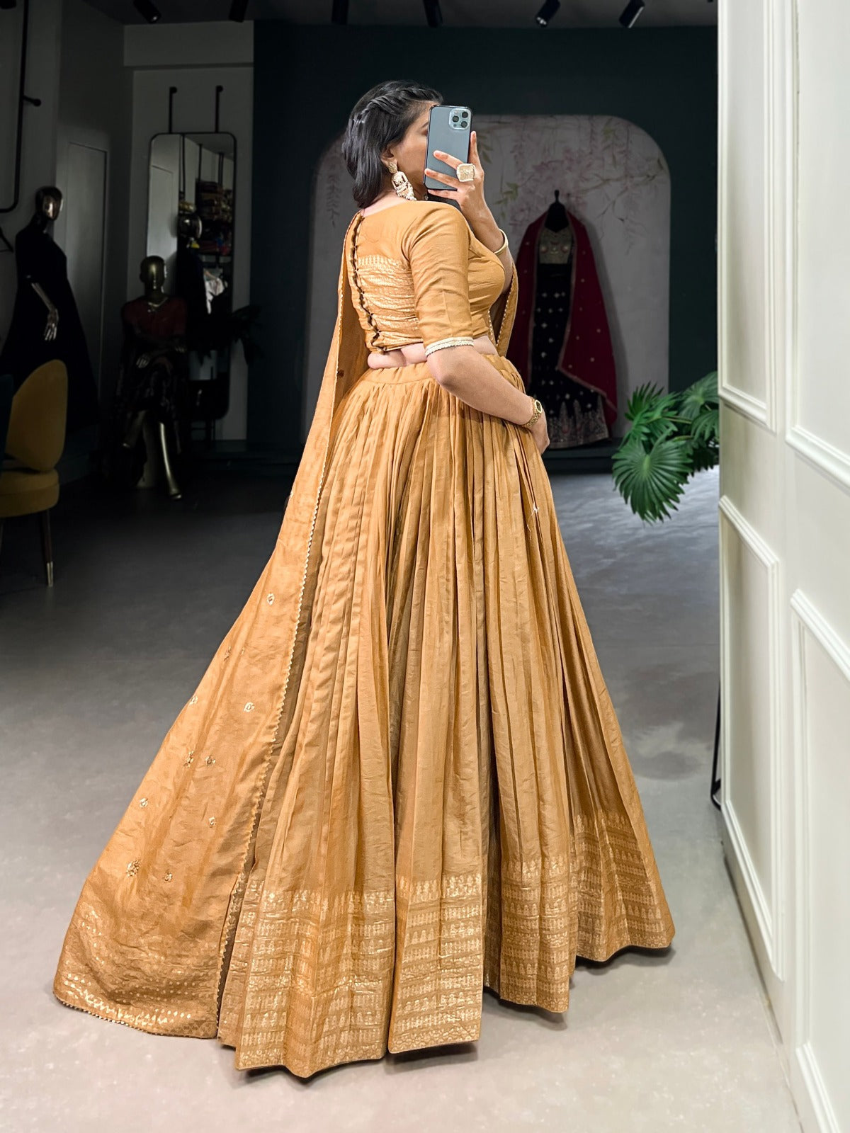 Mustard Pure Chanderi Plain With Zari Weaving Work Border Lehenga Choli - INSPIRED | Ready To Wear - qivii