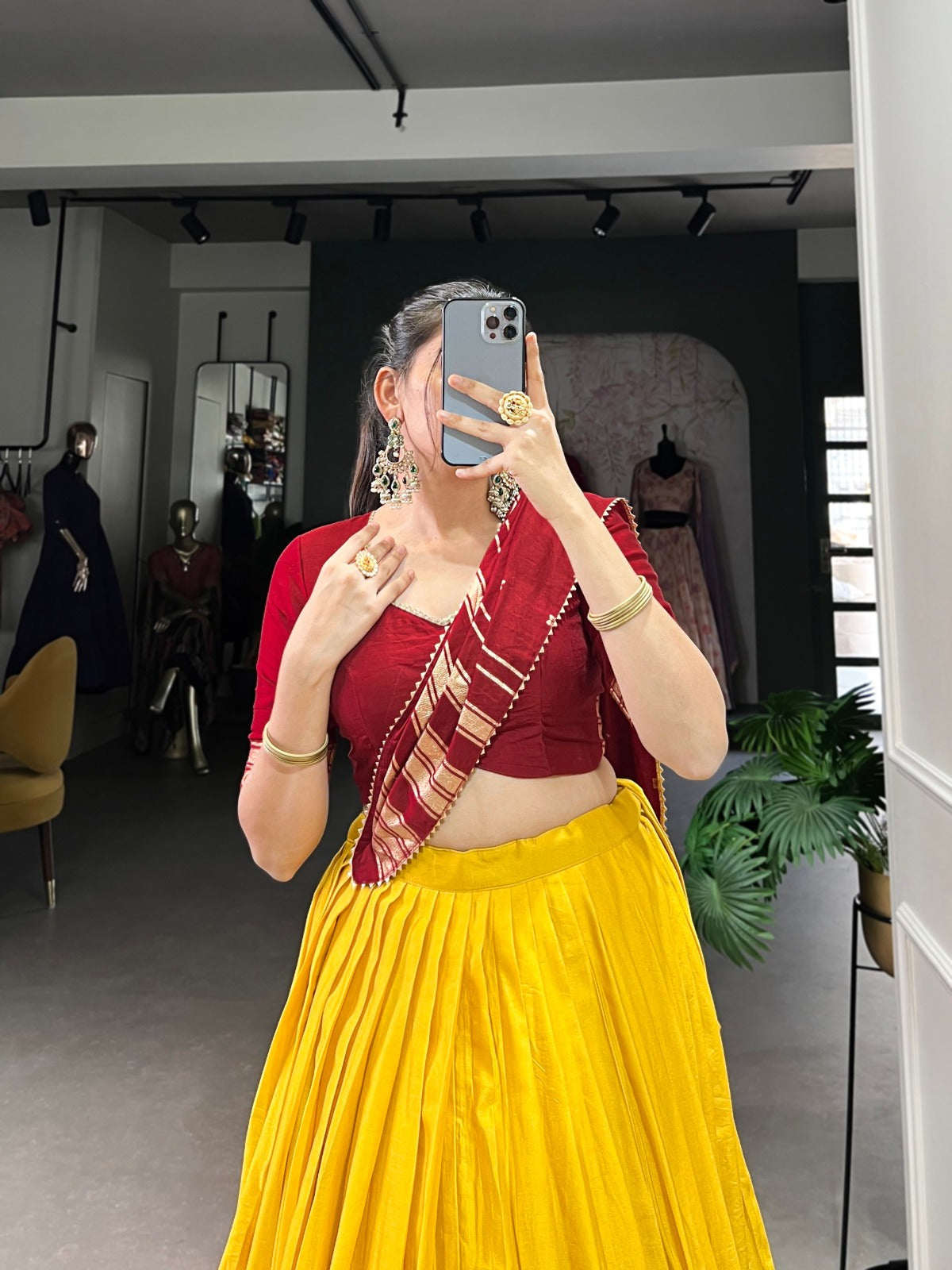 Yellow Pure Chanderi Plain With Zari Weaving Work Border Lehenga Choli - INSPIRED | Ready To Wear - qivii