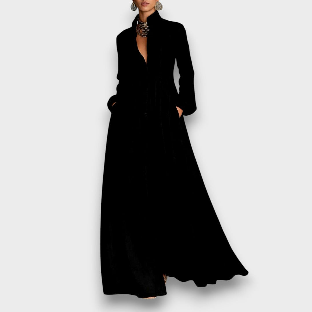 Serena - Maxi Jurk met Vloeiende Voorknopen  - By Qivii