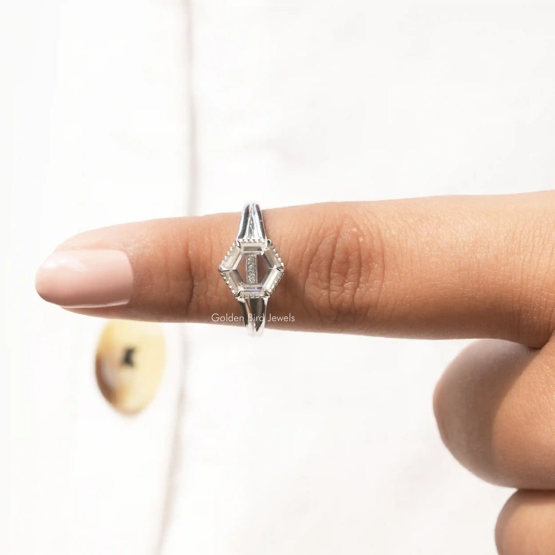 Portrait Hexagon Cut Moissanite Ring