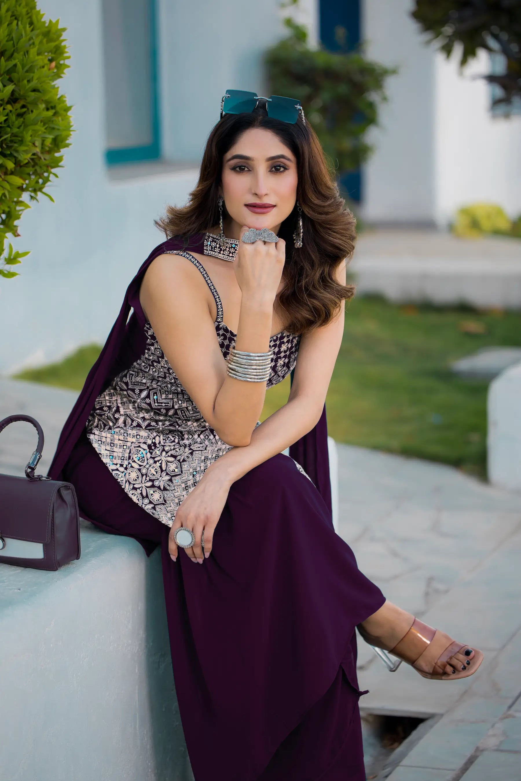 Wine Georgette Sequence Embroidery Work Salwar Suit - qivii