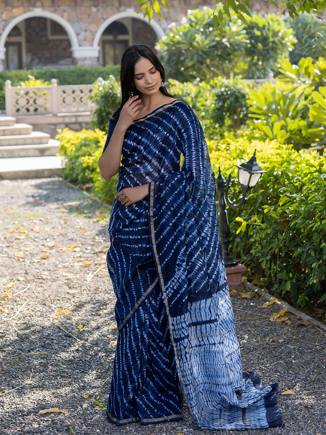 Egyptian Blue Shibori Chanderi Saree  - By Ragavi - qivii