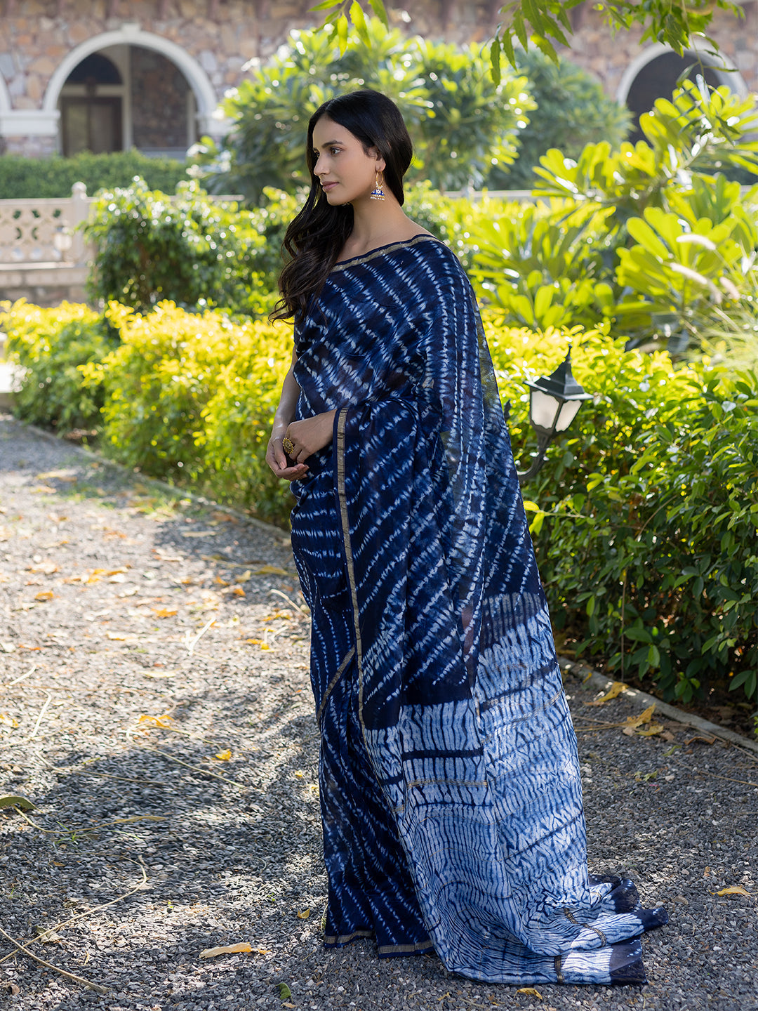 Egyptian Blue Shibori Chanderi Saree  - By Ragavi - qivii