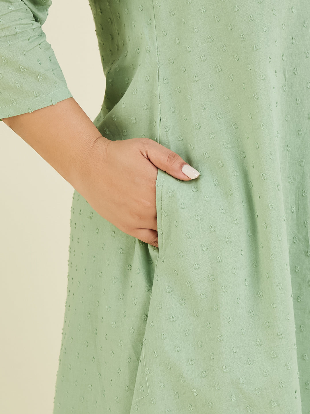 Janasya Women's Plus Size Green Dobby Pure Cotton Solid A-line Kurta Set - qivii