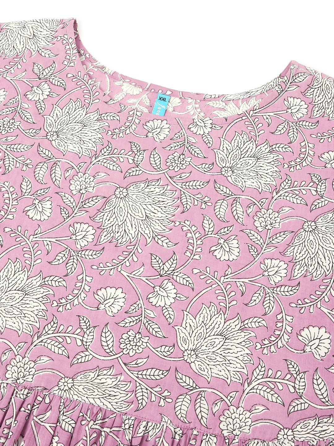 Plus Size Lavender Pure Cotton Floral Printed Tiered Dress - qivii