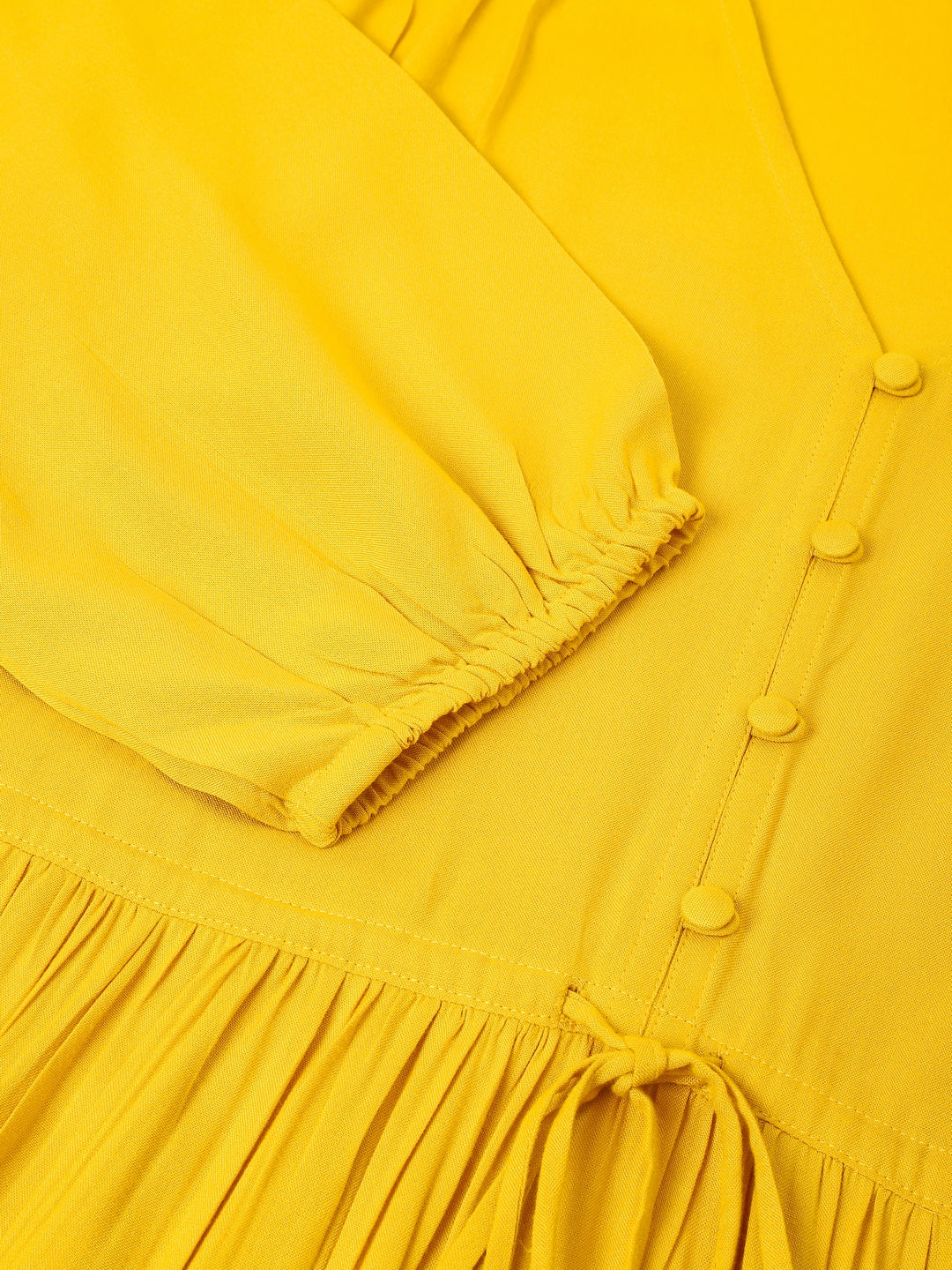 Plus Size Mustard Rayon Solid Tiered Dress - qivii