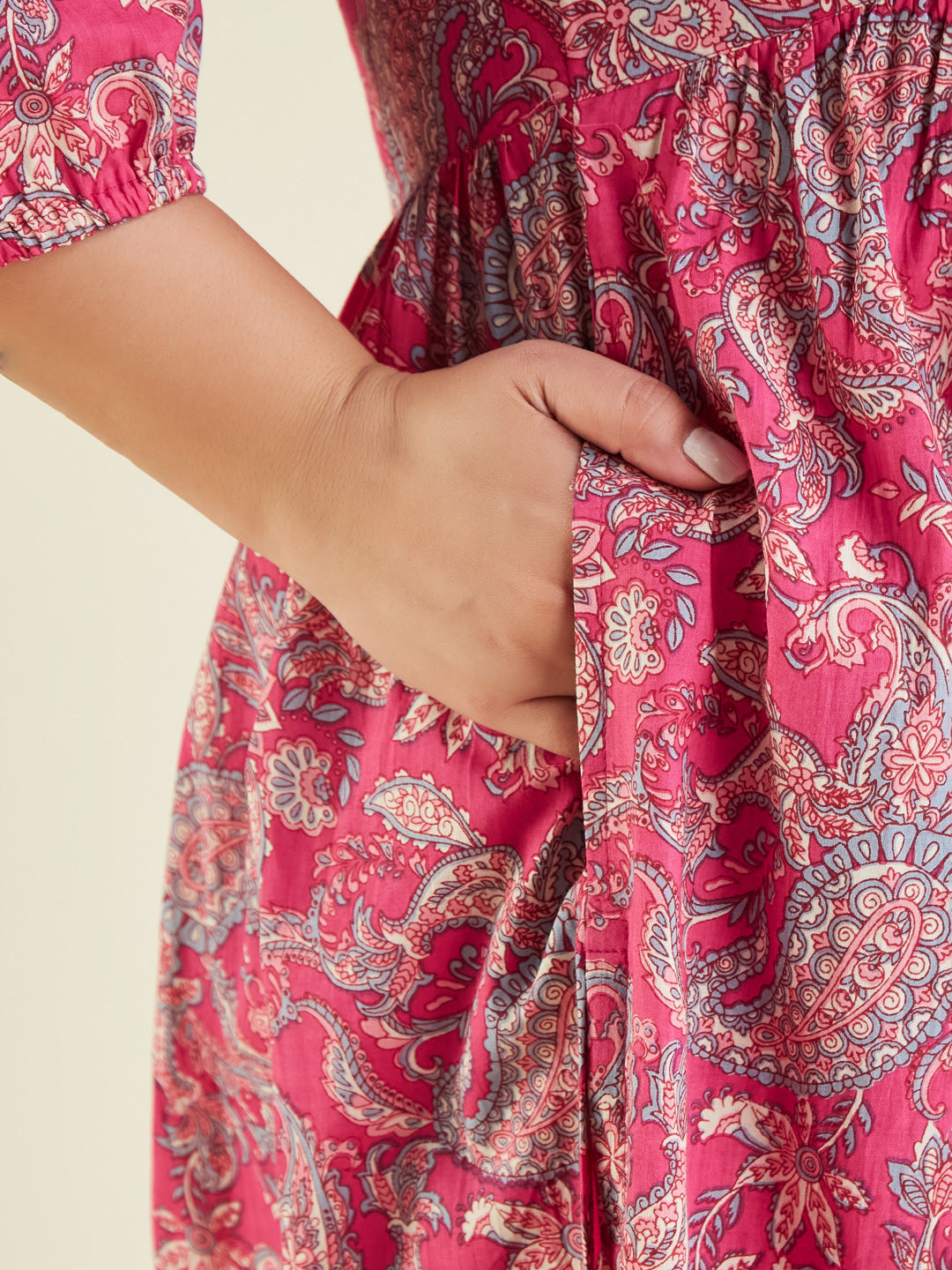 Janasya Women's Plus Size Pink Pure Cotton Floral Printed A-line Kurta Pant Set - qivii