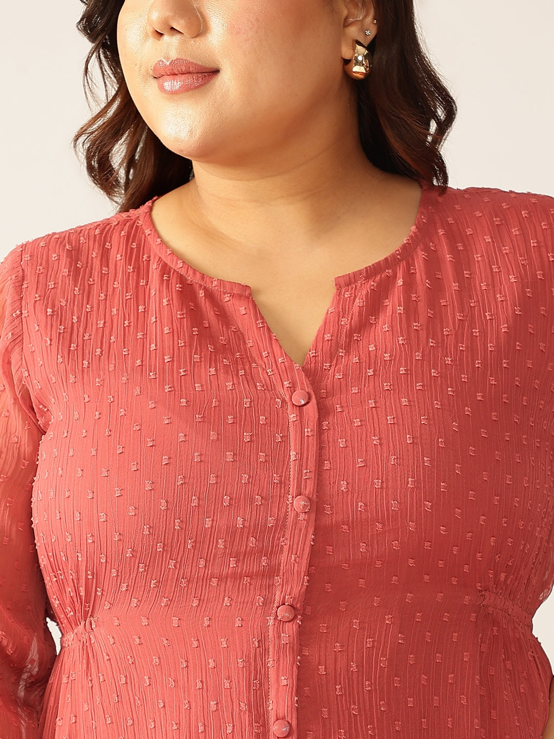 Janasya Women's Plus Size Mauve Dobby Chiffon Self Design A-line Kurta - qivii