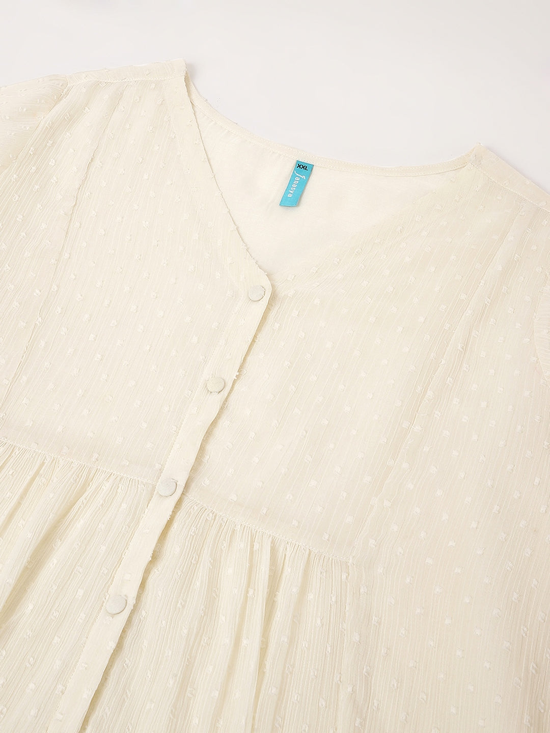 Janasya Women's Plus Size Off White Dobby Chiffon Self Design A-line Tunic - qivii