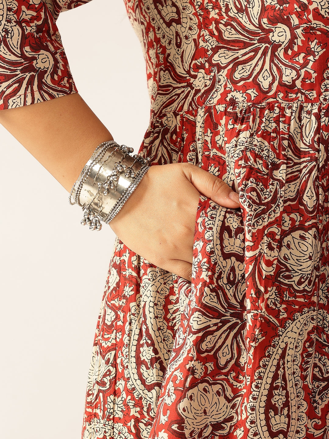 Plus Size Maroon Pure Cotton Paisley Printed Peplum Tunic - qivii