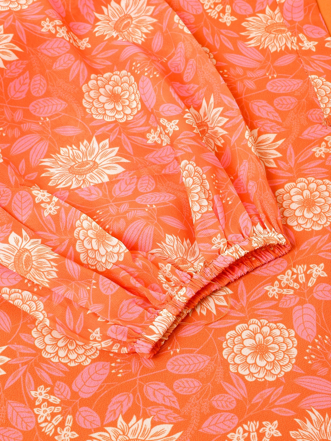 Plus Size Peach Georgette Floral Printed A-line Tunic - qivii
