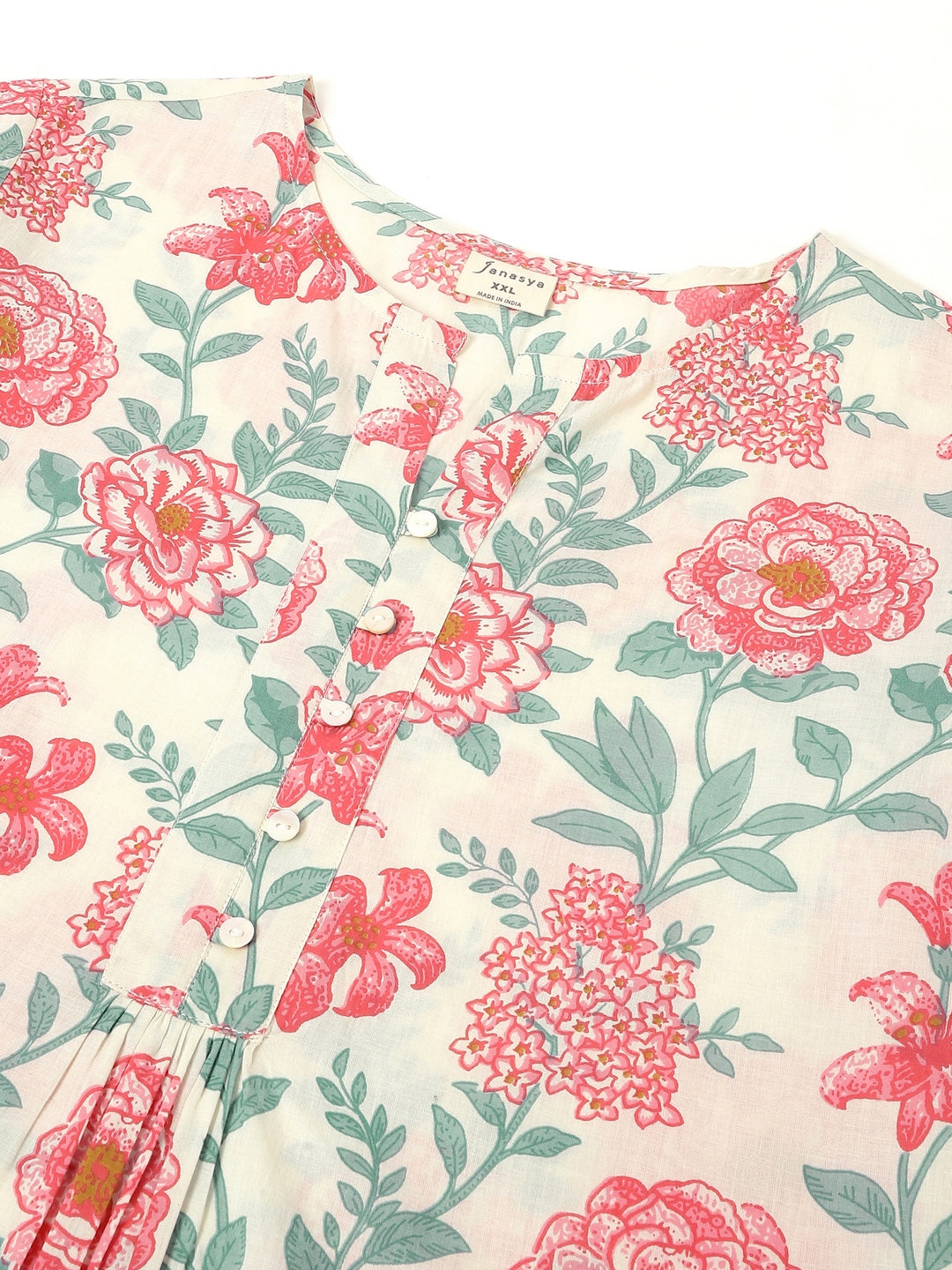 Plus Size Off White Pure Cotton Floral A-line Tunic - qivii