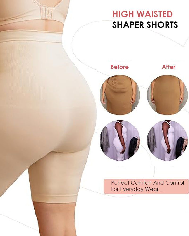 High Waisted Tummy Control Thigh Slimmer Body Shaper Shorts  - By Qivii