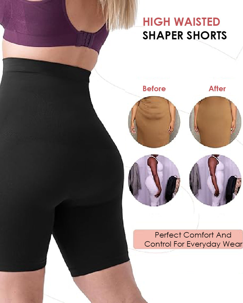 High Waisted Tummy Control Thigh Slimmer Body Shaper Shorts  - By Qivii