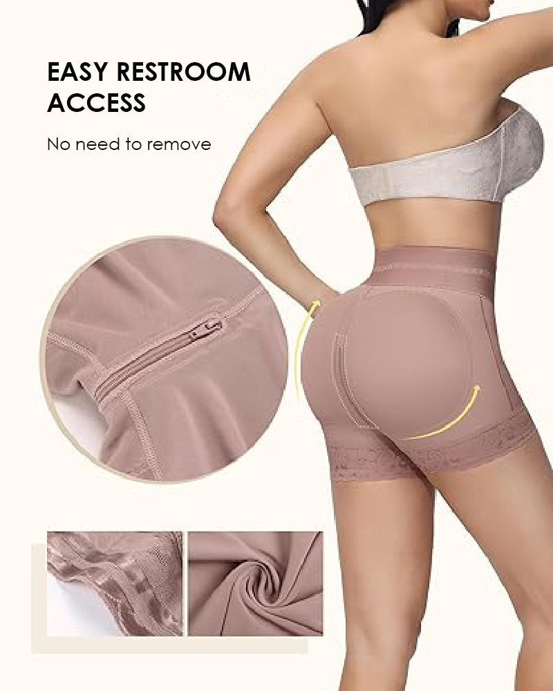 Shapshe® Double Compression High Waisted BBL Shorts With Mid-section Tummy Control Panties  - By Qivii